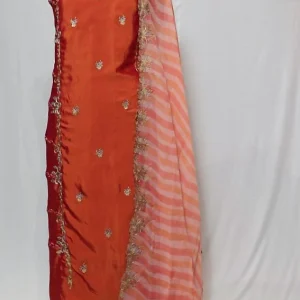 Orange Rust Full Suit With Organza Dupatta-1384